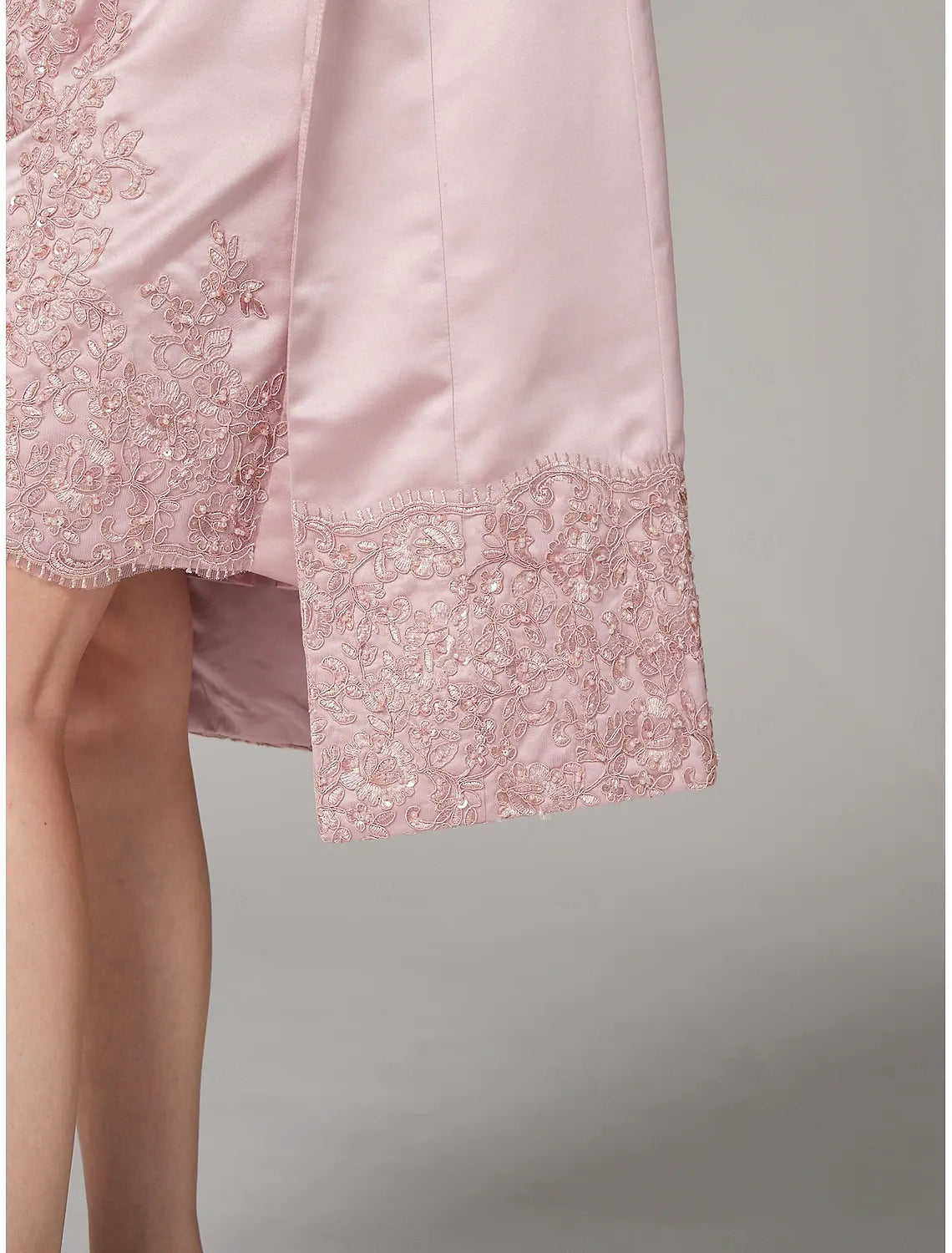 DingJiDress November December Autumn Winter Wedding Guest Dress Sheath / Column Dress Suit Vintage Plus Size Jewel Neck Knee Length Satin Lace 3/4 Length Sleeve Jacket Dresses with Appliques Mother of the Groom / Bride Dresses