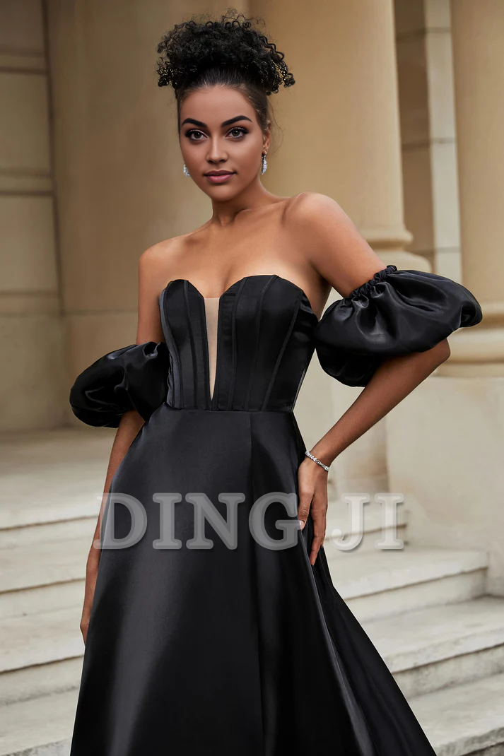 DingJiDress Evening Dress Strapless A-Line Strapless Dress Backless Ruched Side Fork Sweep Train Senior Wedding Guest Dresses