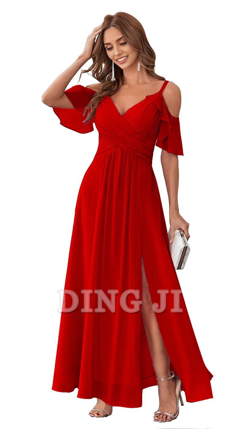 DingJiDress Bridesmaid Dresses Sweetheart Off Shoulder Chiffon Side Fork Elegant Long Formal Wear Dresses