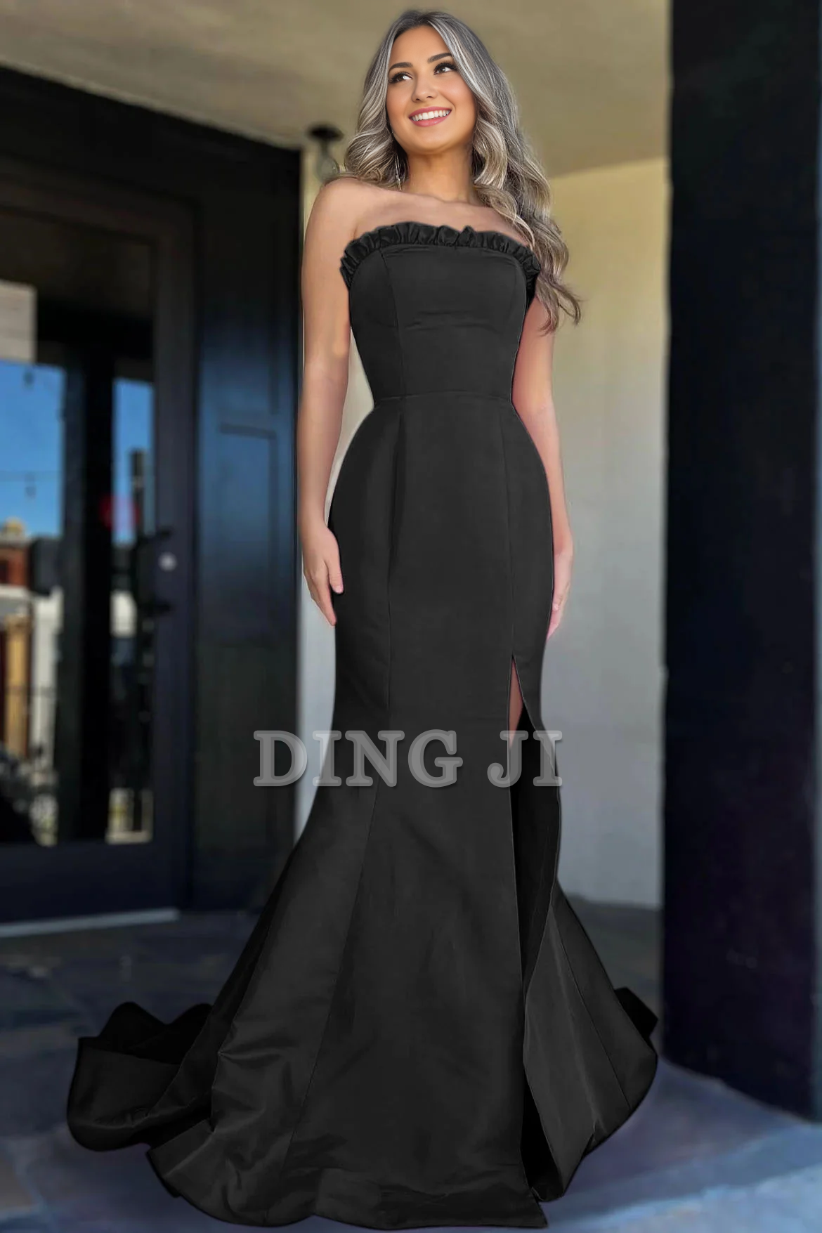 DingJiDress Evening Dress Strapless Ruffle Mermaid Cultivate oneself Side Fork Long Prom Dress Elegant Dignified Formal Women's Dresses Wedding Guest Dresses