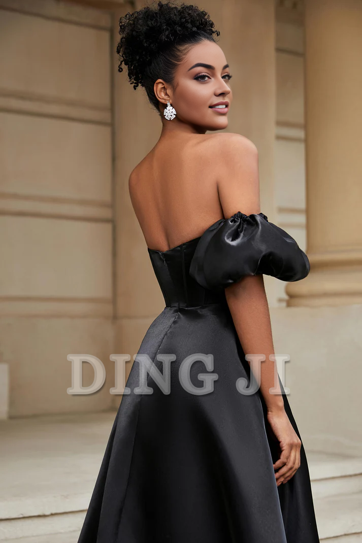 DingJiDress Evening Dress Strapless A-Line Strapless Dress Backless Ruched Side Fork Sweep Train Senior Wedding Guest Dresses