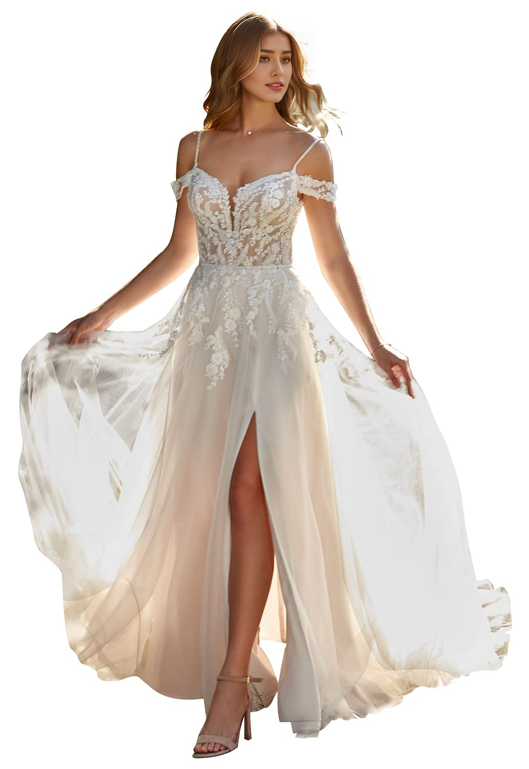 DingJiDress Wedding Dress Spaghetti Strap Lace Appliqued Beach Spaghetti Strap Wedding Bridal Gowns Formal Women's Dresses