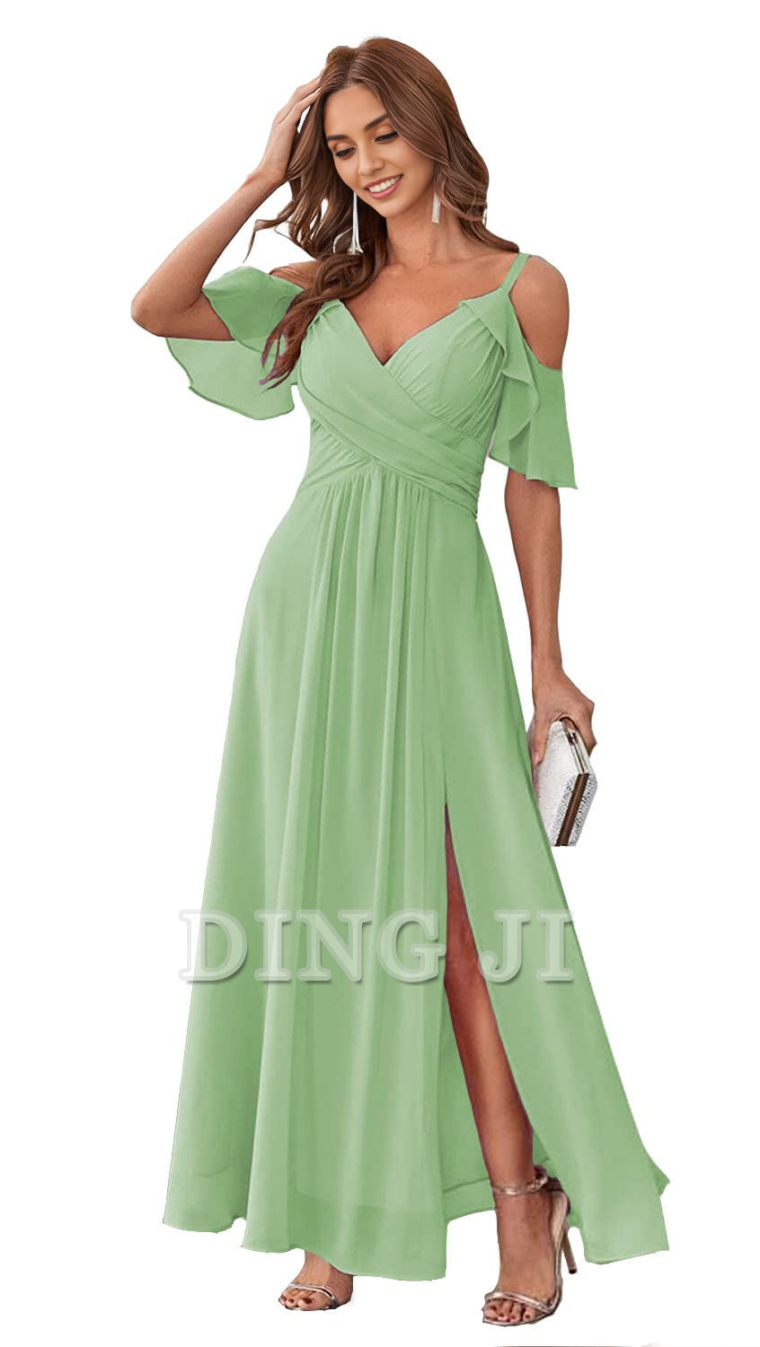 DingJiDress Bridesmaid Dresses Sweetheart Off Shoulder Chiffon Side Fork Elegant Long Formal Wear Dresses