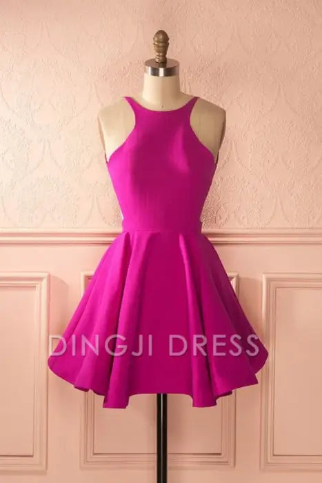 DingJiDress Short Prom Dress A-Line Open Back Ruched Sleeveless Simple Best Selling Homecoming Dress