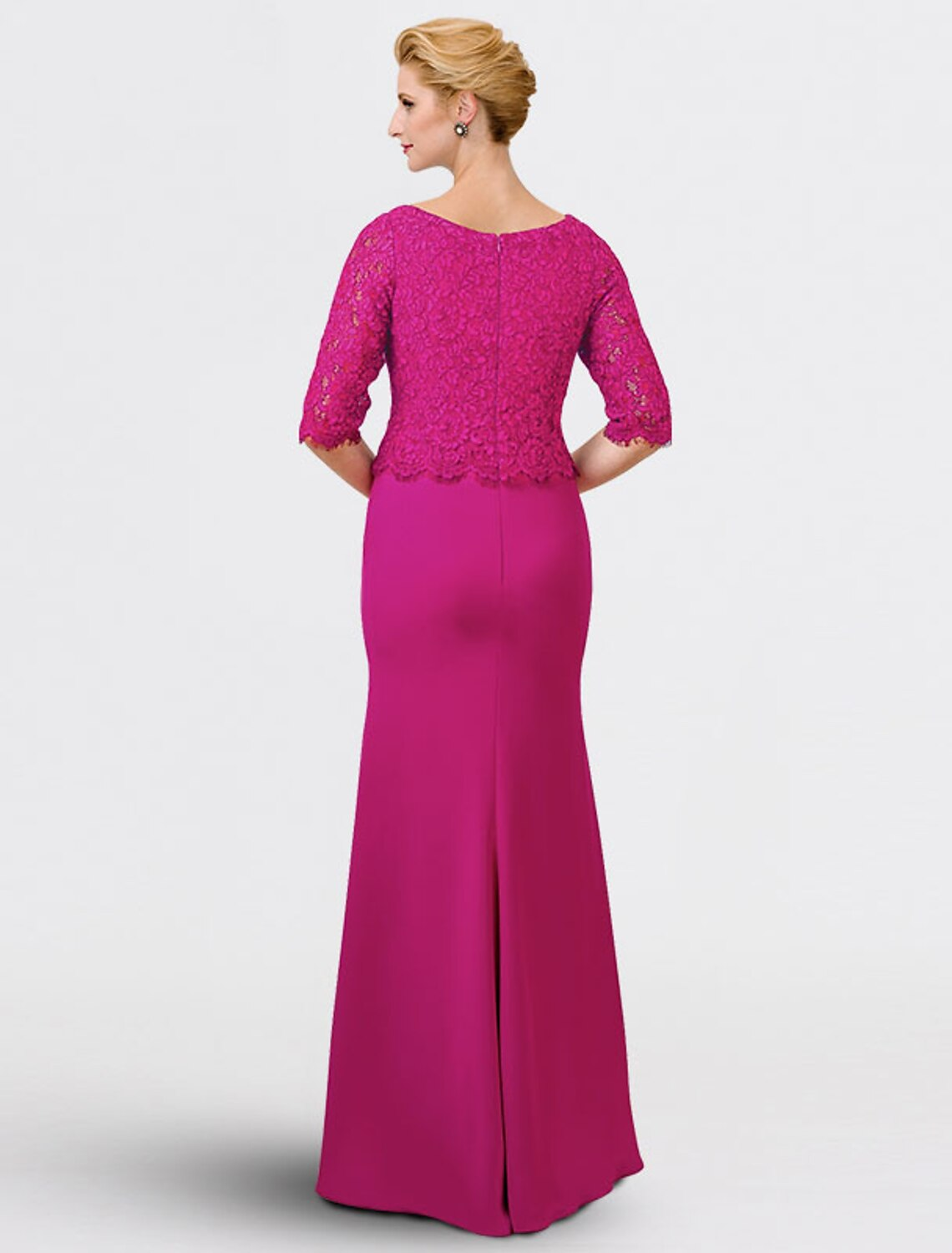 Mother of the Bride Dress Elegant V Neck Floor Length Chiffon Lace Half Sleeve with Appliques