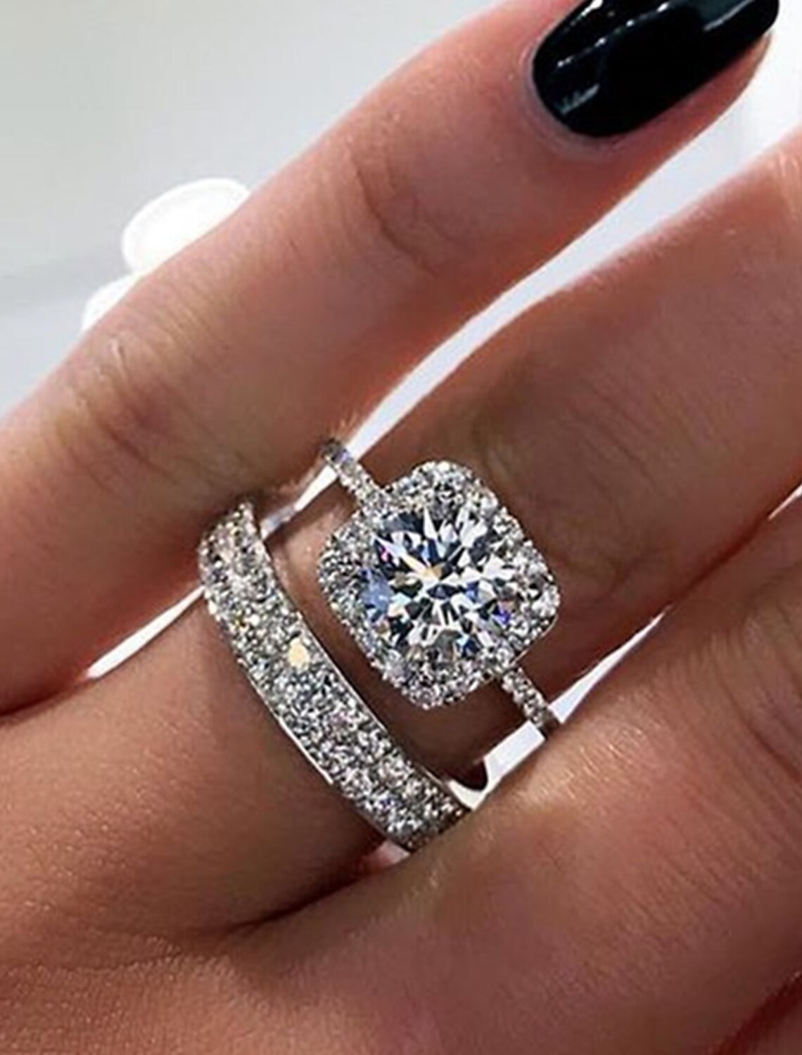 DingJiDress Ring Wedding Classic Platinum Gold Copper Precious Fashion Simple 2pcs Zircon