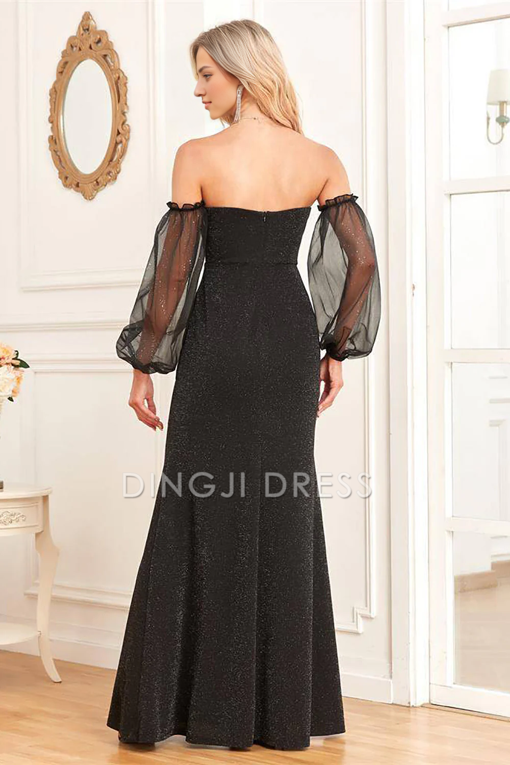 DingJiDress High Quality Dress Evening Dress Fashion Sheath Removable Sleeves Off Shoulder Sparkly Long Prom Dress