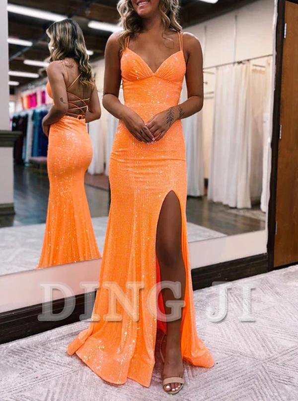 DingJiDress Evening Dress Sparkly Sequins Mermaid Cultivate oneself Long Prom Dress Side Fork Backless Sweep Train Formal Women's Dresses Wedding Guest Dresses