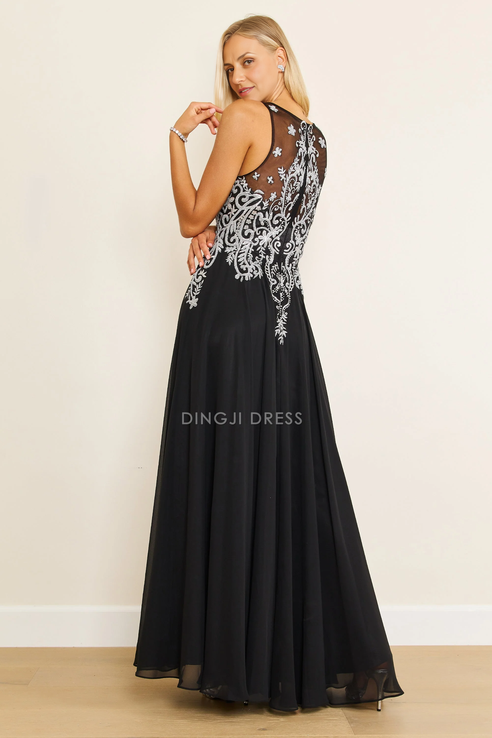 DingJiDress Evening Dress Elegant V Neck Lace Applique Plus Size Long Mother Of The Bride Dress