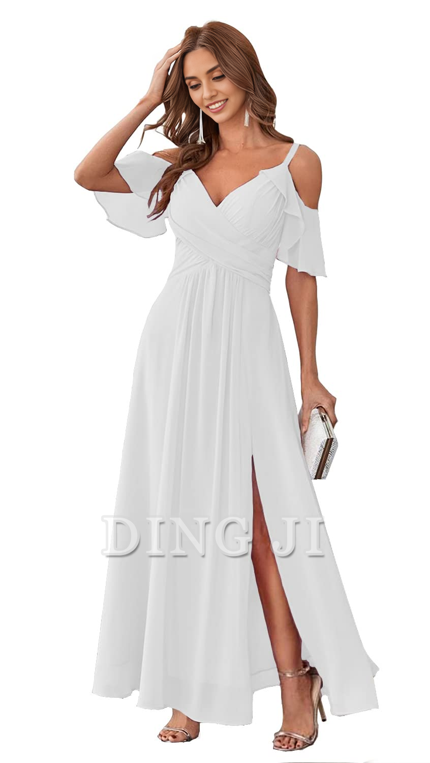 DingJiDress Bridesmaid Dresses Sweetheart Off Shoulder Chiffon Side Fork Elegant Long Formal Wear Dresses