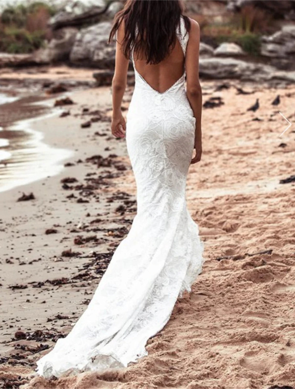 Beach Open Back Boho Wedding Dresses Mermaid / Trumpet Halter Sleeveless Chapel Train Lace Bridal Gowns With Appliques
