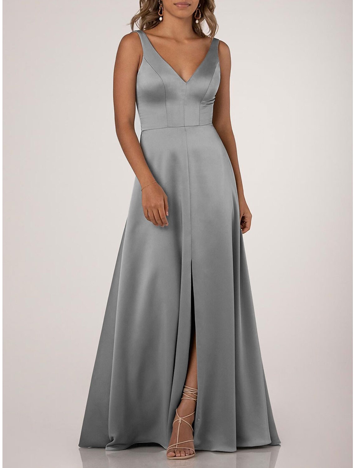 A-Line Bridesmaid Dress V Neck Sleeveless Elegant Floor Length Nylon / Jersey with Draping