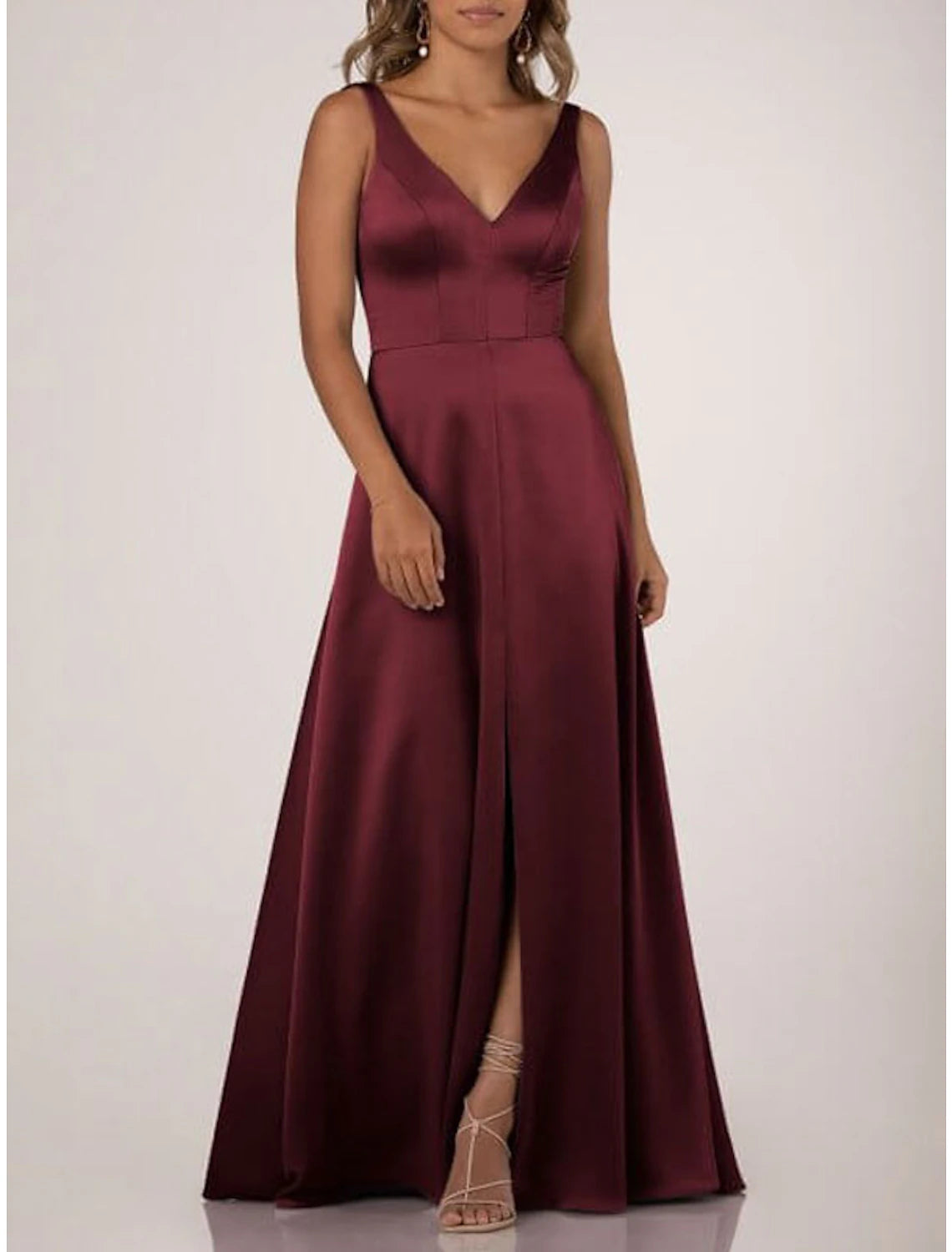 A-Line Bridesmaid Dress V Neck Sleeveless Elegant Floor Length Nylon / Jersey with Draping