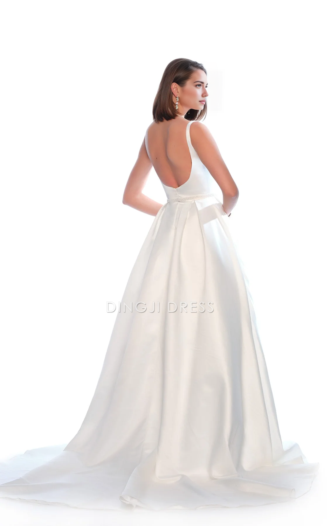 DingJiDress Hot Sale Wedding Dress Elegant A Line V Neck Spaghetti Strap Backless Floor-length High Quality Formal Wear Dresses