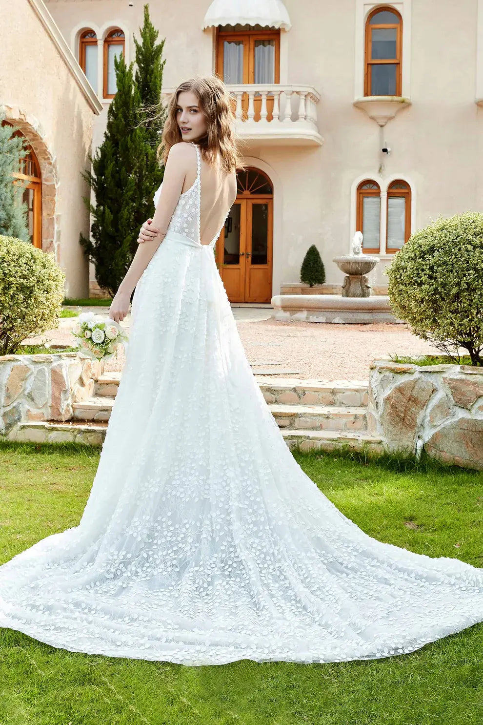 Exquisite Lace A-Line Spaghetti Strap Plunging V-Neck Sleeveless Backless Affordable Hot Sale Wedding Dress