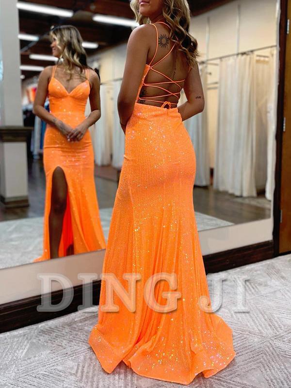 DingJiDress Evening Dress Sparkly Sequins Mermaid Cultivate oneself Long Prom Dress Side Fork Backless Sweep Train Formal Women's Dresses Wedding Guest Dresses