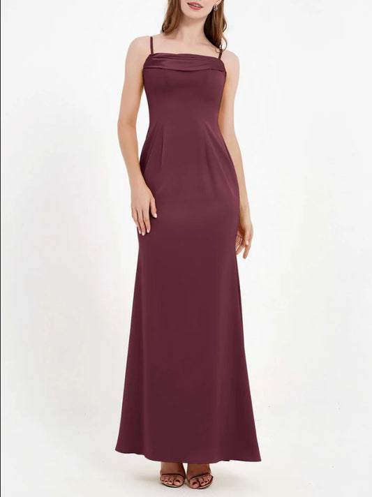 DingJiDress Evening Dress Sheath Bodycon Square Neckline Spaghetti Straps Long Crepe Gown Elegant Simple Formal Dress