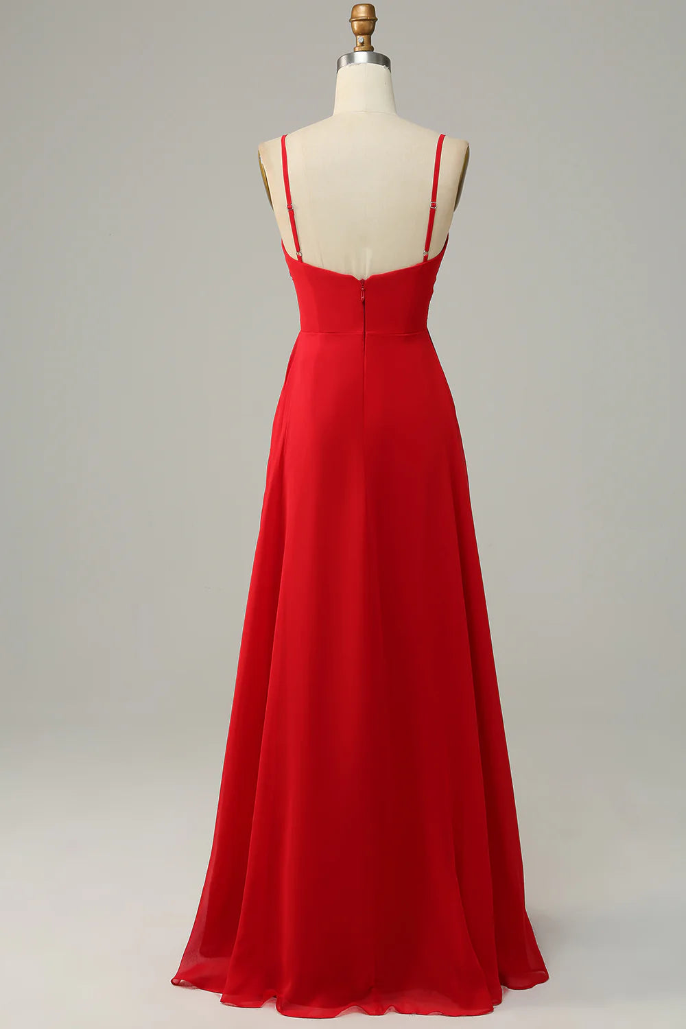 DingJiDress Red Spaghetti Straps A Line Bridesmaid Dress