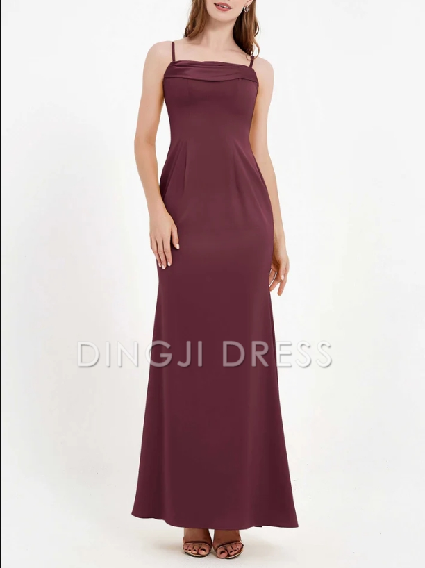 DingJiDress Evening Dress Sheath Bodycon Square Neckline Spaghetti Straps Long Crepe Gown Elegant Simple Formal Dress