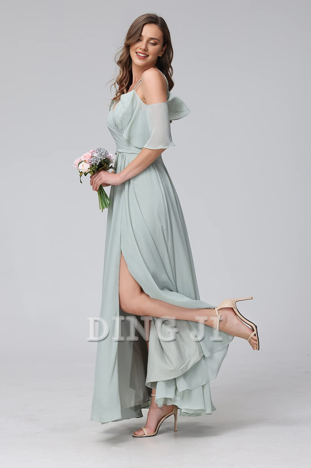 DingJiDress Bridesmaid Dresses Sweetheart Off Shoulder Chiffon Side Fork Elegant Long Formal Wear Dresses