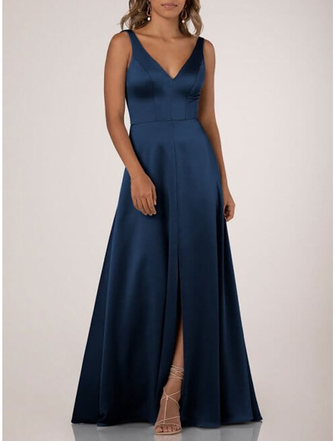 A-Line Bridesmaid Dress V Neck Sleeveless Elegant Floor Length Nylon / Jersey with Draping