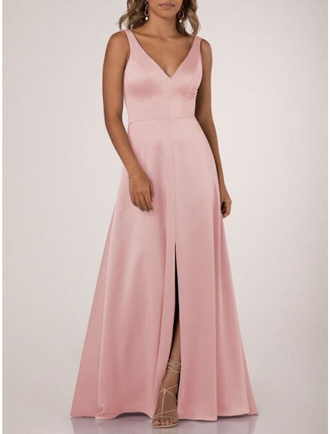 A-Line Bridesmaid Dress V Neck Sleeveless Elegant Floor Length Nylon / Jersey with Draping