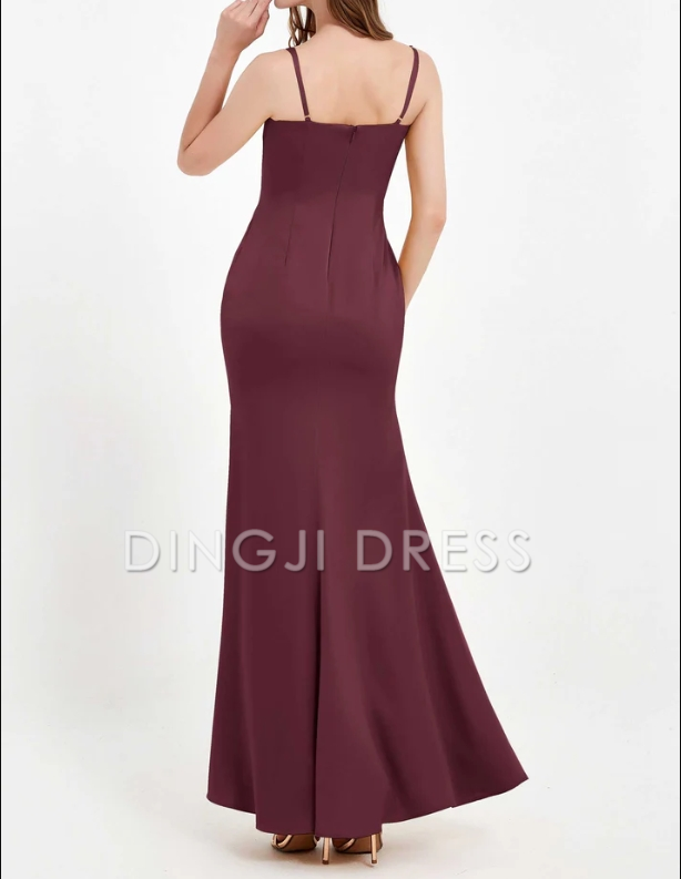 DingJiDress Evening Dress Sheath Bodycon Square Neckline Spaghetti Straps Long Crepe Gown Elegant Simple Formal Dress