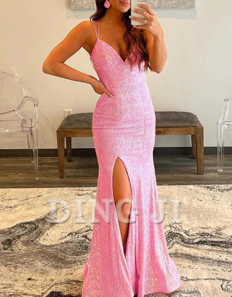 DingJiDress Evening Dress Sparkly Sequins Mermaid Cultivate oneself Long Prom Dress Side Fork Backless Sweep Train Formal Women's Dresses Wedding Guest Dresses