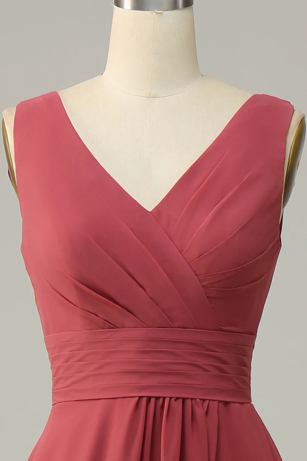 DingJiDress V Neck Desert Rose Sleeveless Chiffon Long Bridesmaid Dress