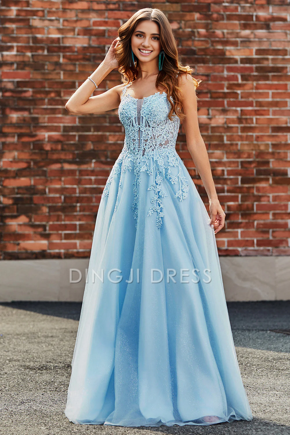 DingJiDress High Quality Dress Gorgeous A Line Spaghetti Straps Corset Romantic Appliques Prom Dress