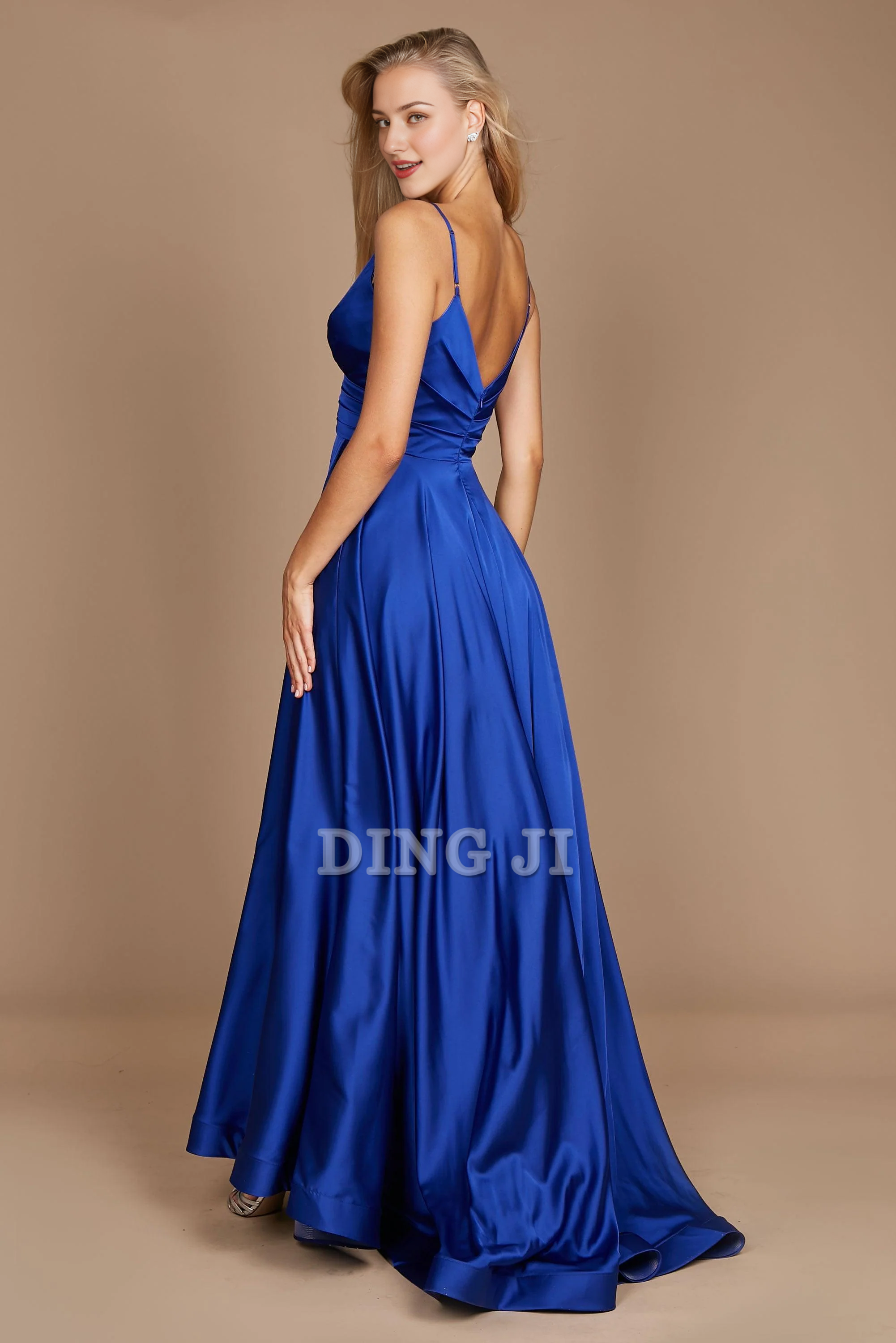 DingJiDress Bridesmaid Dresses High Quality Spaghetti Strap Deep V Neck Pleated Side Fork Exquisite Simple Dresses Wedding Guests Dresses
