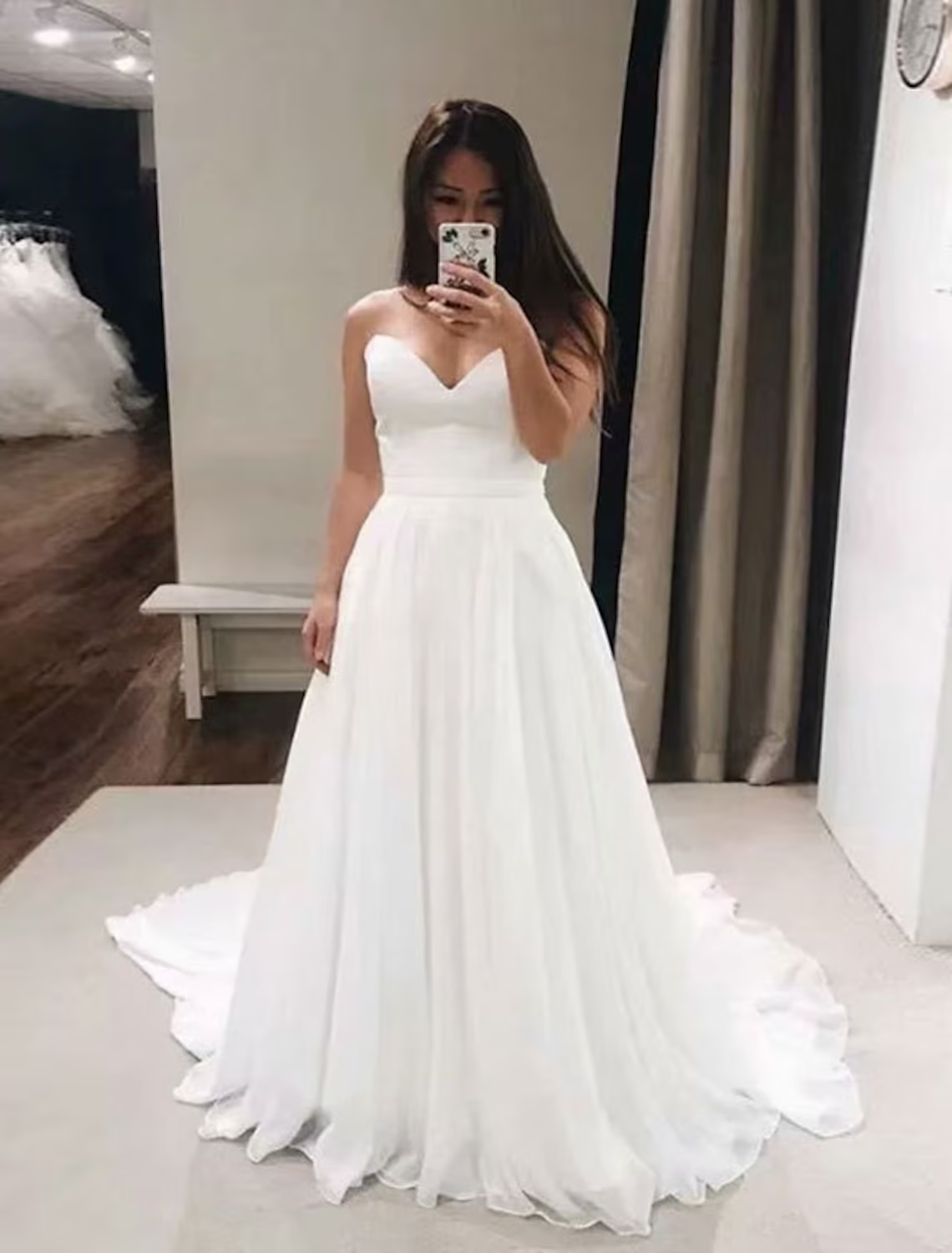 Hall Casual Formal Wedding Dresses Court Train A-Line Sleeveless Strapless Chiffon With