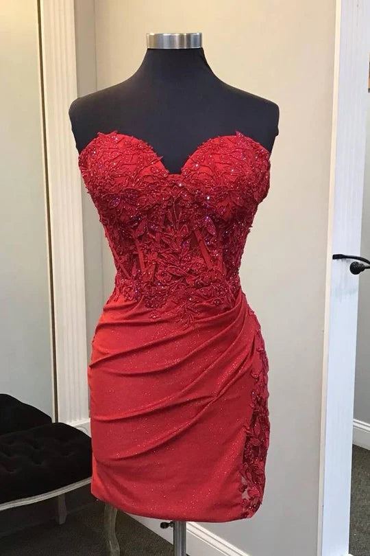 DingJiDress Homecoming Dress Ruby Strapless Applique Beaded Bodycon Graduation Dresses
