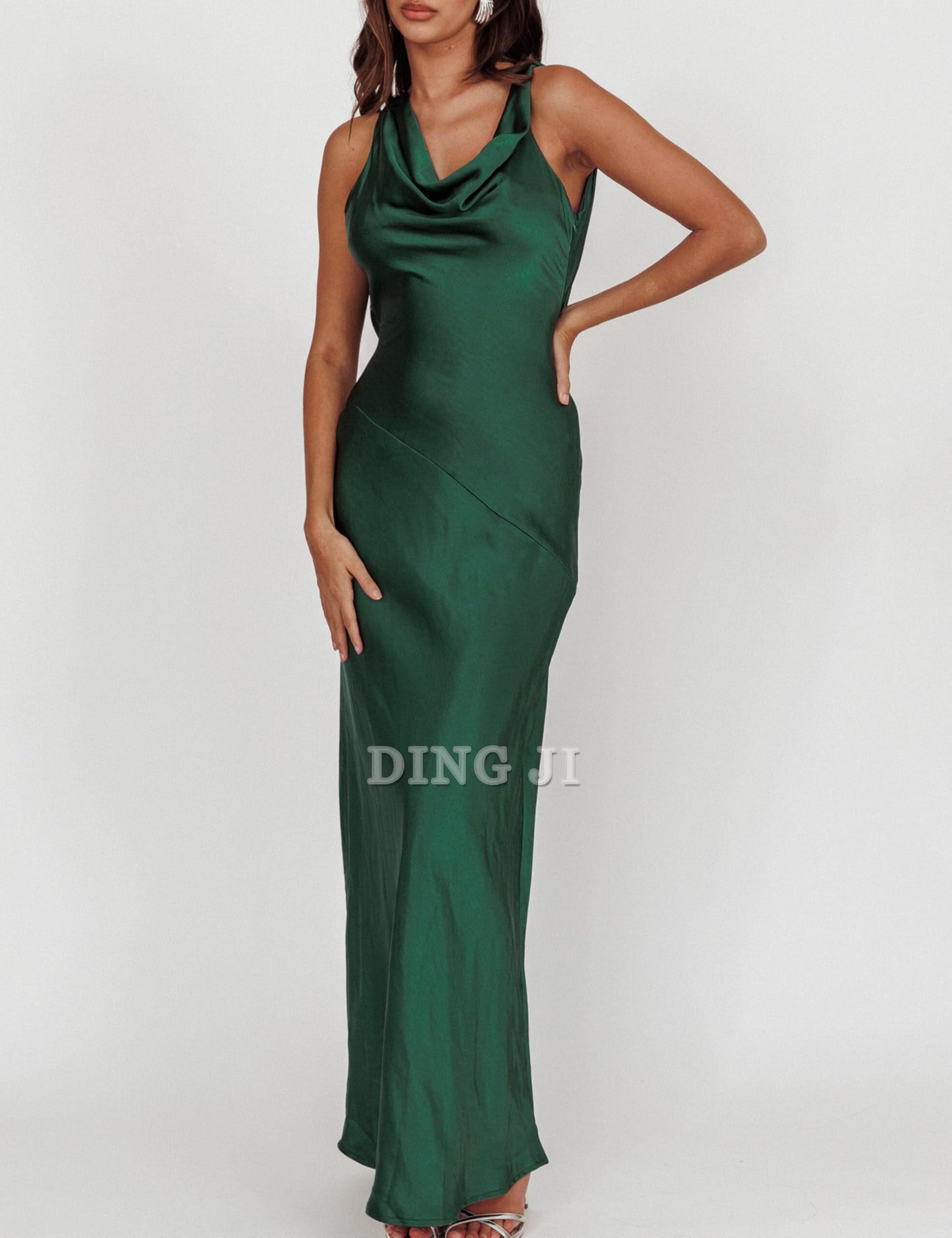 DingJiDress Bridesmaid Dresses Cowl Neck Sleeveless Backless Open Back Tie Back Formal Wear Dresses