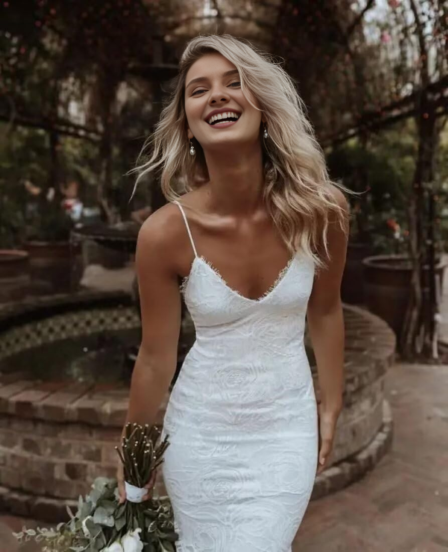 DingJiDress Wedding Dress Mermaid Boho Lace V-Neck Backless Beach Bridal Dress for Bride Formal Women's Dresses