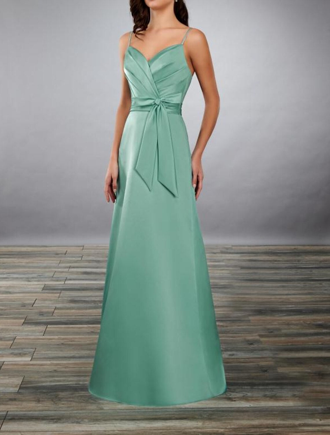 A-Line Bridesmaid Dress Straps / Sweetheart / Spaghetti Strap Sleeveless Open Back Floor Length Nylon / Shantung / Jersey with Bow(s) / Pleats