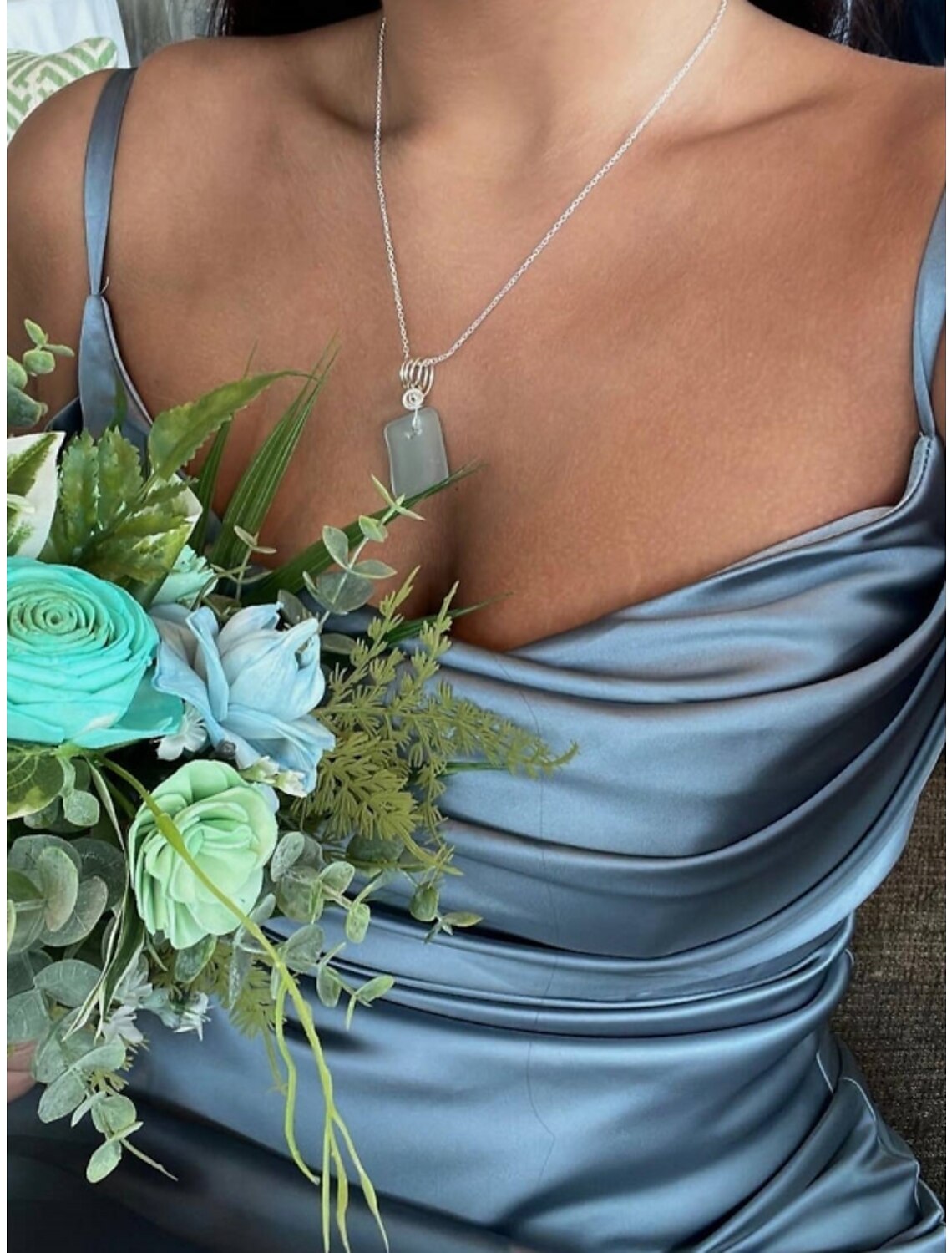 Sheath / Column Bridesmaid Dress Spaghetti Strap Sleeveless Blue Floor Length Charmeuse with Split Front / Ruching