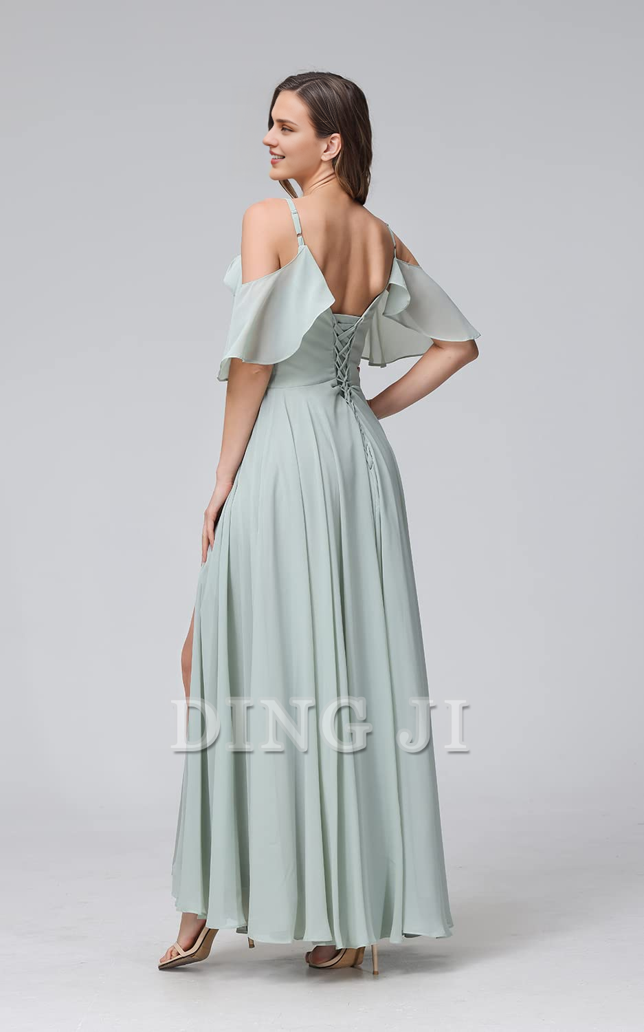 DingJiDress Bridesmaid Dresses Sweetheart Off Shoulder Chiffon Side Fork Elegant Long Formal Wear Dresses