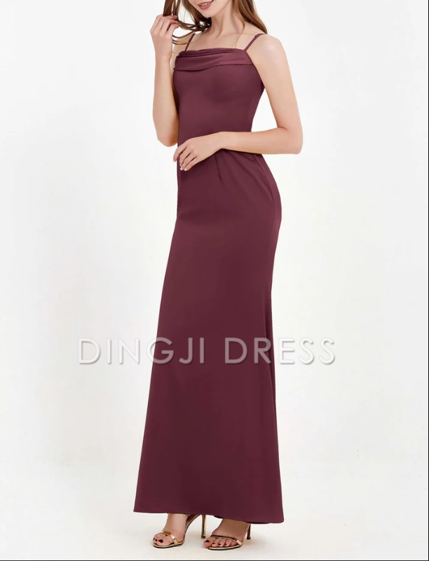 DingJiDress Evening Dress Sheath Bodycon Square Neckline Spaghetti Straps Long Crepe Gown Elegant Simple Formal Dress