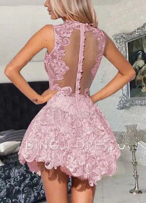 DingJiDress Short Prom Dress A-Line Sleeveless Lace Cocktail Dress Retro Sexy Best Selling Homecoming Dress