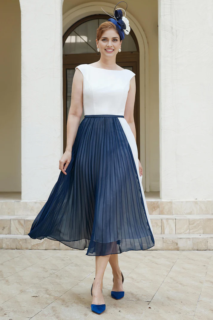 DingJiDress November December Autumn Winter Wedding Guest Dress A-Line Chiffon Pleated Tea-Length Dress Mother of the Groom / Bride Dresses