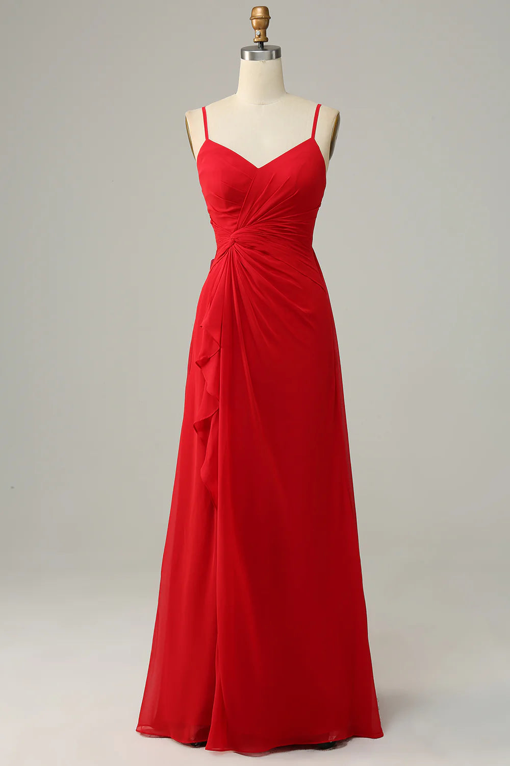 DingJiDress Red Spaghetti Straps A Line Bridesmaid Dress