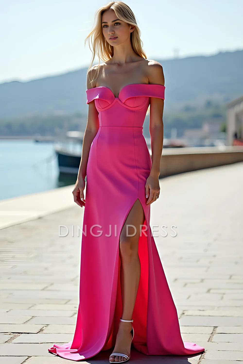 DingJiDress High Quality Dress Fashion Off The Shoulder Sheath Long With Slit Simple Prom Dress