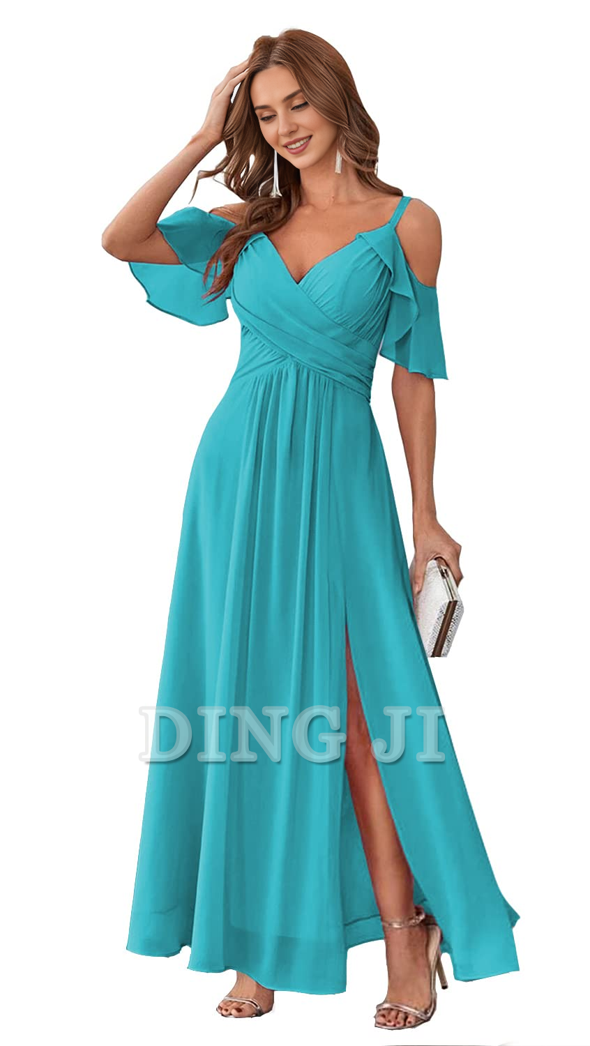 DingJiDress Bridesmaid Dresses Sweetheart Off Shoulder Chiffon Side Fork Elegant Long Formal Wear Dresses