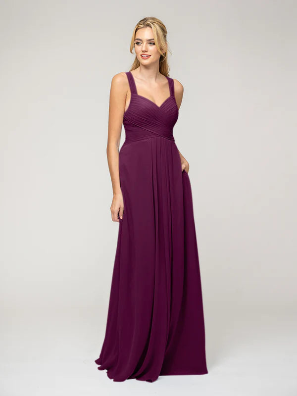 A Line Sweetheart Neckline Chiffon Straps Bridesmaid Dresses With Ribbon
