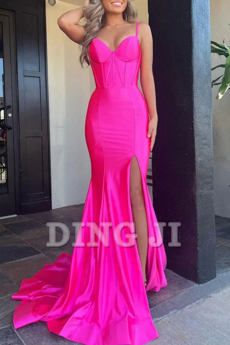 DingJiDress Evening Dress Satin Spaghetti Strap Sweetheart Mermaid Cultivate oneself Backless Prom Dress Elegant Simple Formal Women's Dresses Wedding Guest Dresses
