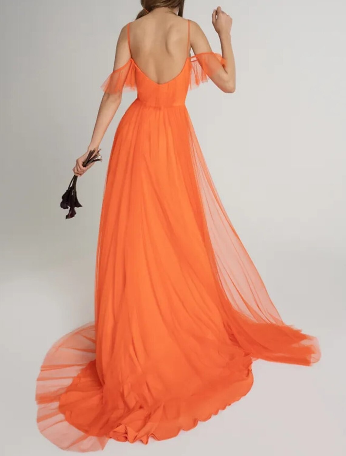 A-Line Bridesmaid Dress Off Shoulder Sleeveless Open Back Court Train Satin / Tulle