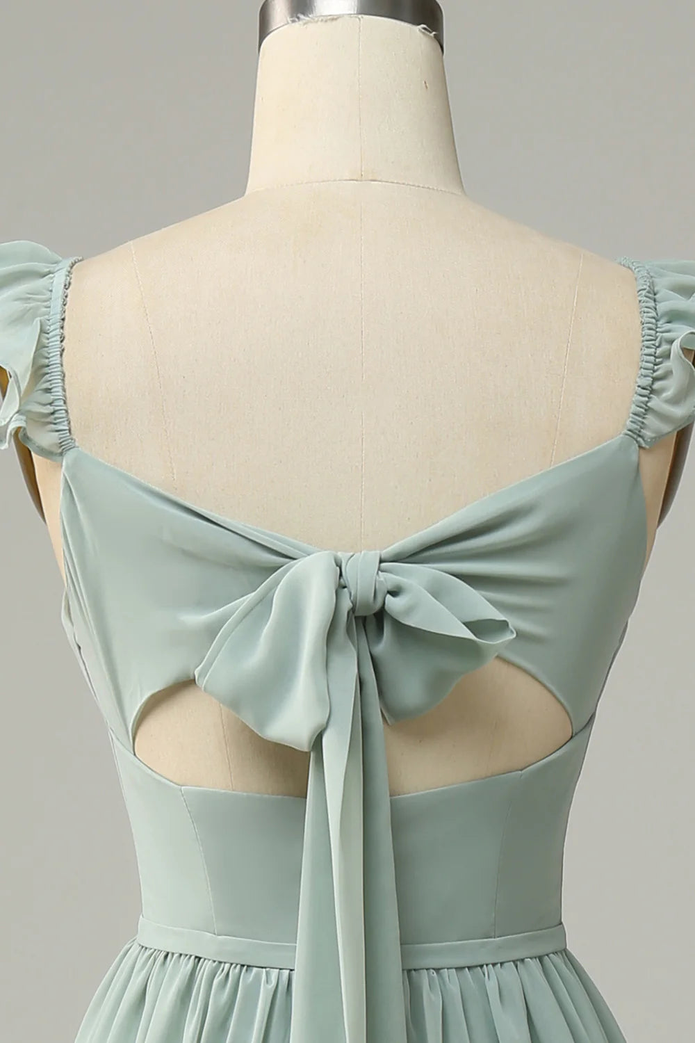 DingJiDress A Line Dusty Sage Ruffles Bridesmaid Dress