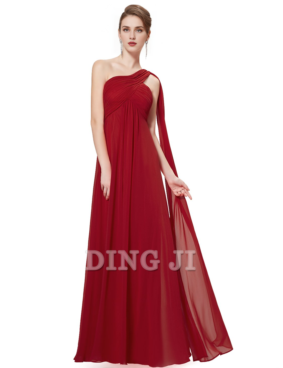 DingJiDress Bridesmaid Dresses One Shoulder Empire Waist Chiffon Pleated Elegant Long Formal Wear Dresses