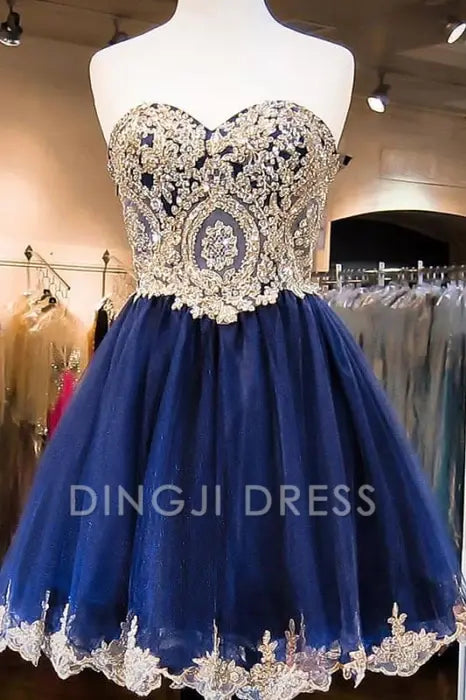 DingJiDress Short Prom Dress A-Line Sweetheart Strapless Tulle With Beading Gorgeous Best Selling Homecoming Dress